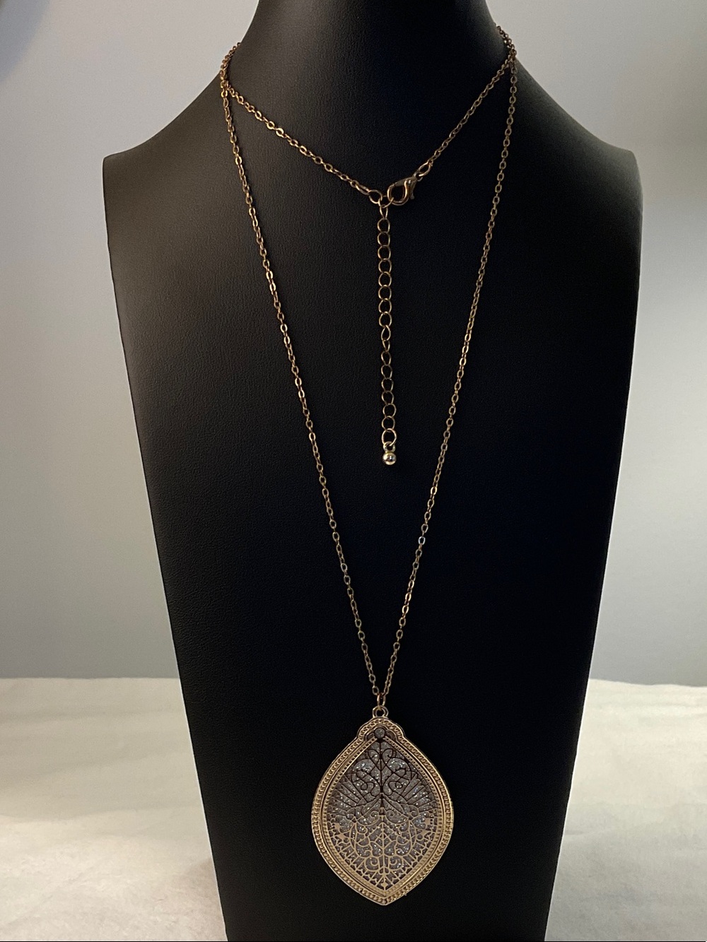 Gold-Tone Filigree Teardrop Long Necklace
